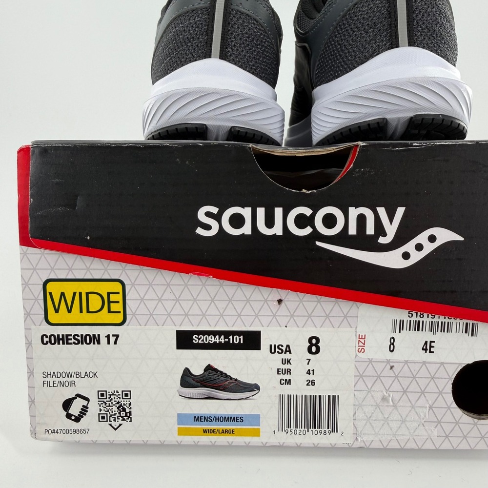 Saucony Cohesion 17 Mens Running Shoes Shadow Black Red Wide 4E S20944-101 Sz 8 - Picture 8 of 8